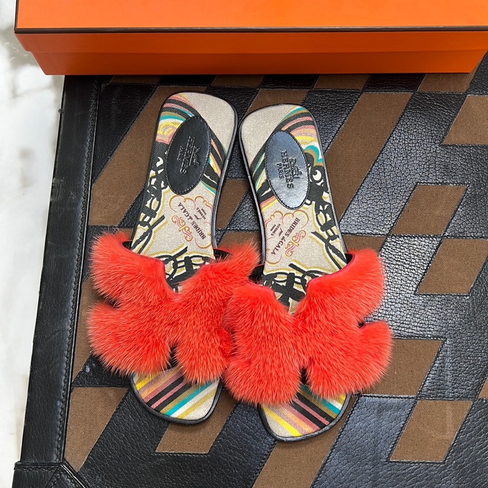 . Hermes Oran Mink Sandals In Orange 38